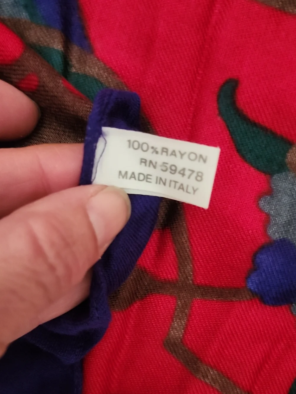 Vtg Made In Italy Vibrant Red Floral Silk-Feel Scarf Purple Border 33x33